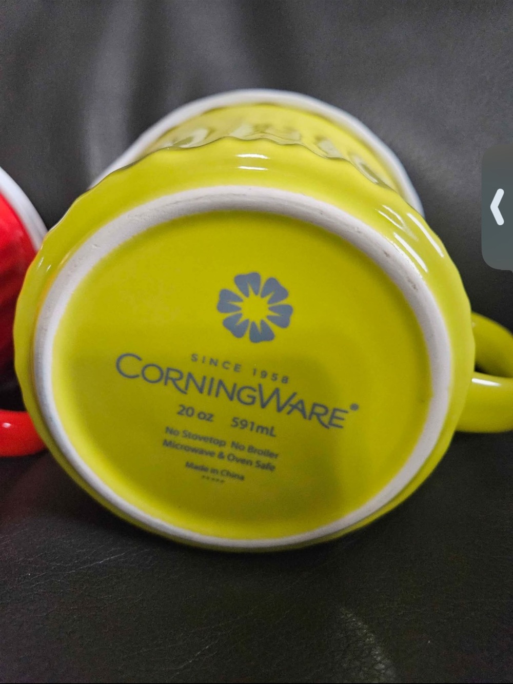 CorningWare Bright Yellow Ceramic Mug with Floral Logo - Picture 3 of 3